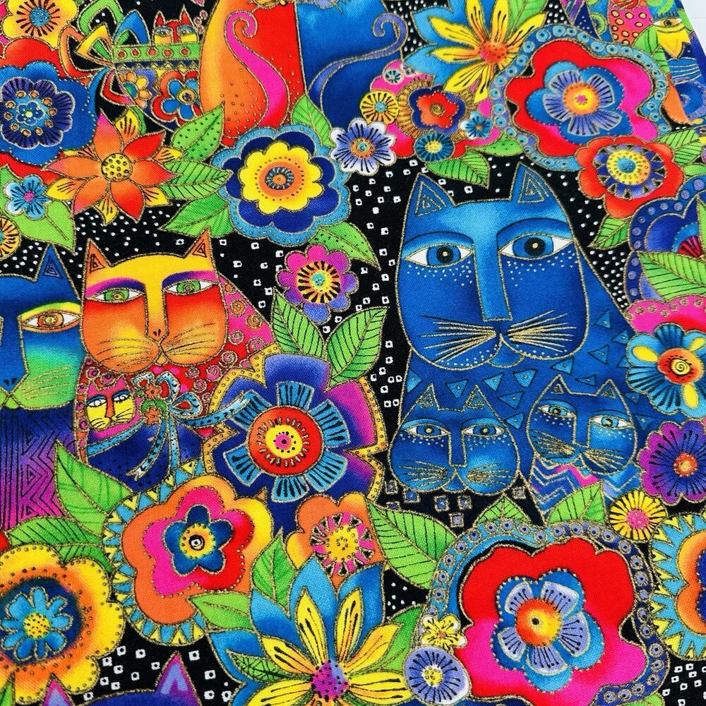 HTF RARE Fanciful Felines Laurel Burch Clothworks Cats Flowers Fabric 2 yards!